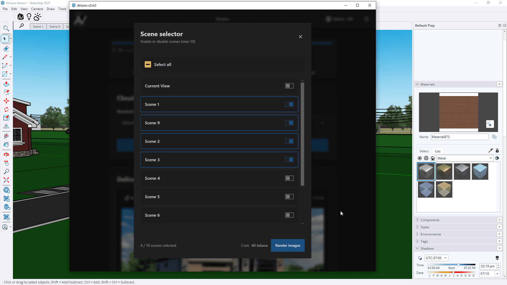 Architectural scene rendered in the AVizion cloud
